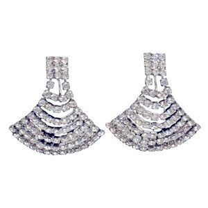 Vintage clear rhinestone articulated dangle clip on earrings